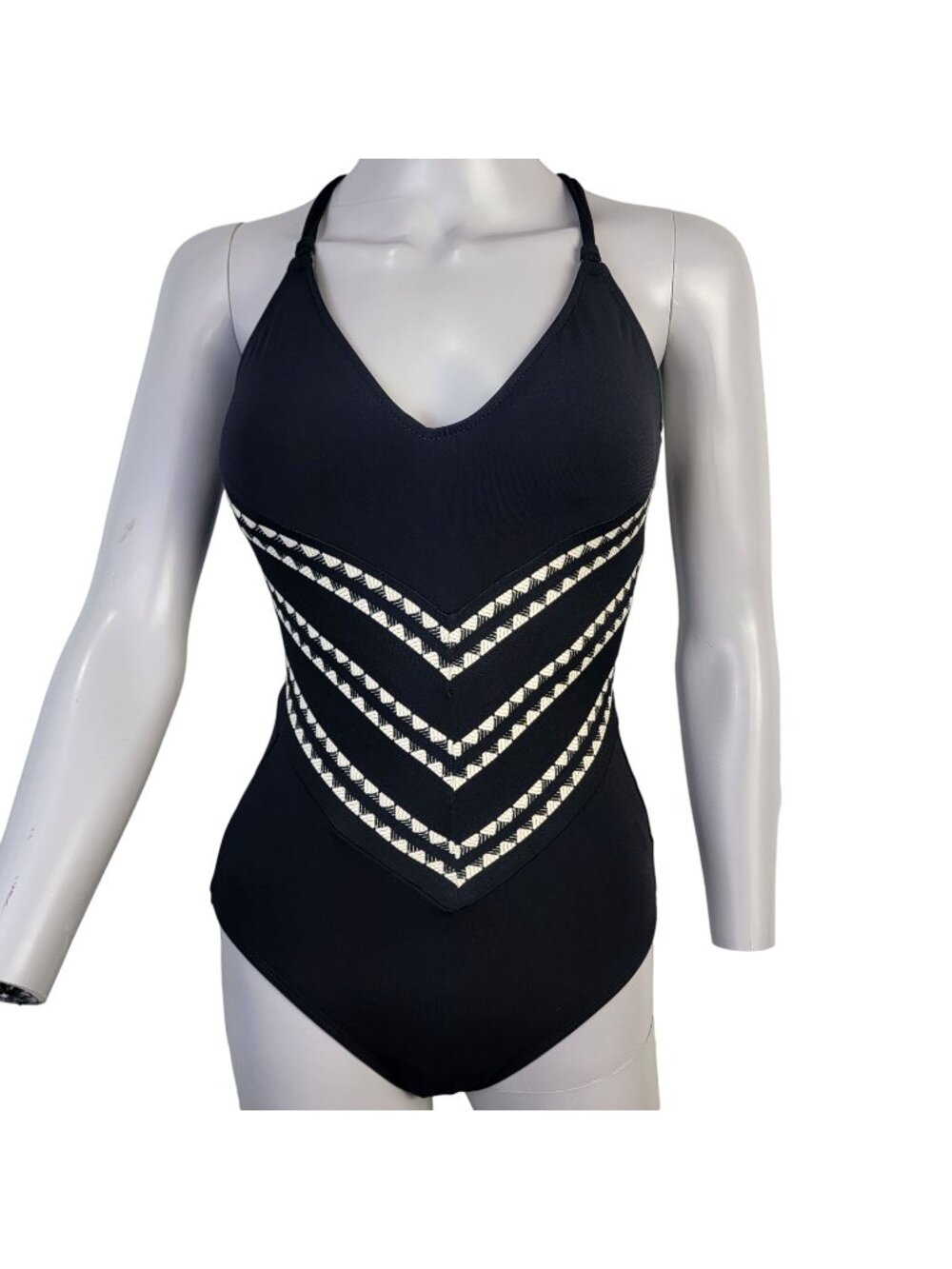 Robin Piccone Swimsuit Women 6 Small Black One Piece Lace Up Boho Swim Beach New